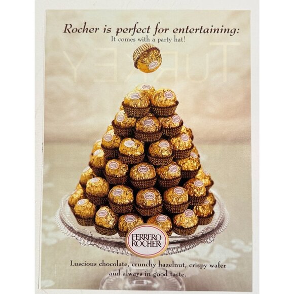 Vintage 2000 Ferrero Rocher Chocolate Candy Party Hat Advertisement Print Ad - Picture 1 of 2